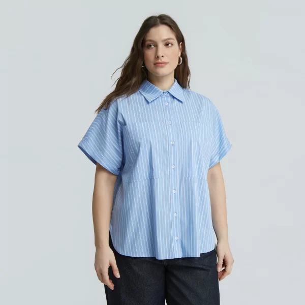Πουκάμισο ποπλίνα ριγέ με κοντό μανίκι