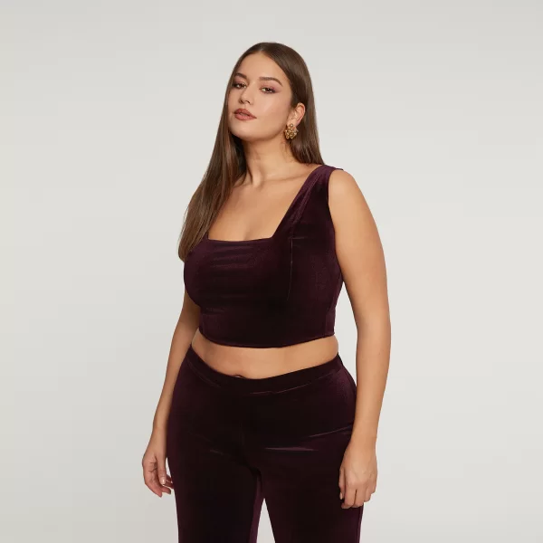 MAT FASHION Βελούδινο κροπ τοπ με τετράγωνη λαιμόκοψη