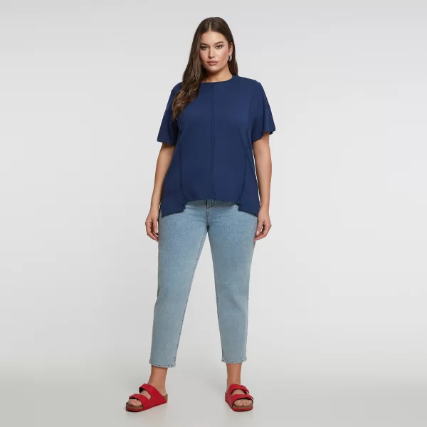 Βαμβακερό t-shirt με διακοσμητικές ραφές