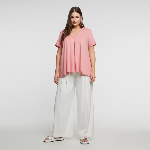 Βαμβακερό t-shirt με V-λαιμόκοψη & πιέτα