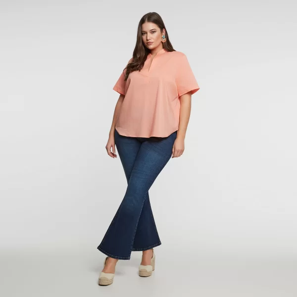 Μπλούζα ποπλίνα basic με V-λαιμόκοψη