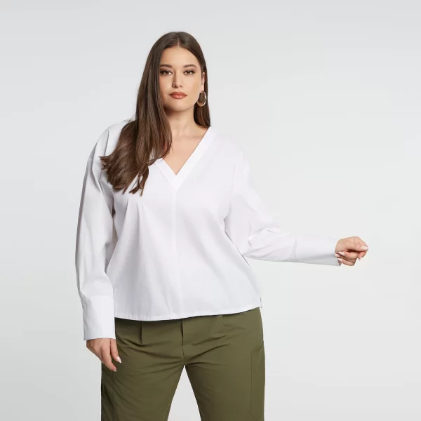 Μπλούζα μακρυμάνικη V από ελαστική ποπλίνα