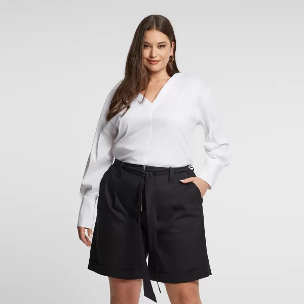 Ψηλόμεση βερμούδα βισκόζη/λινό με ζώνη