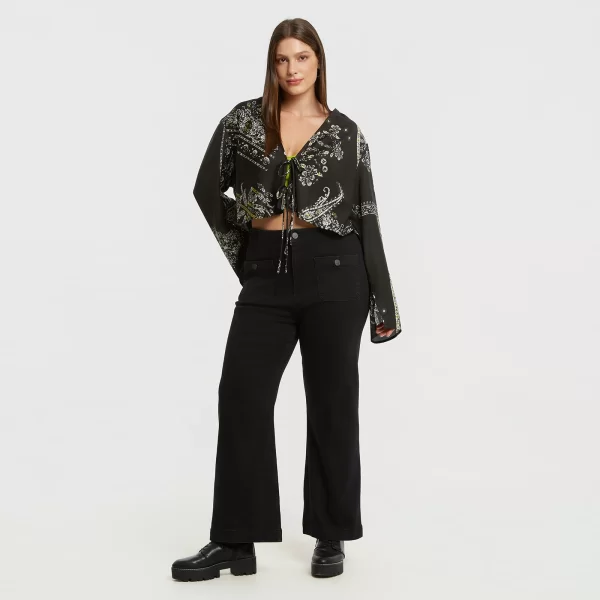 Ψηλόμεσο τζιν bootcut με μπροστινές τσέπες