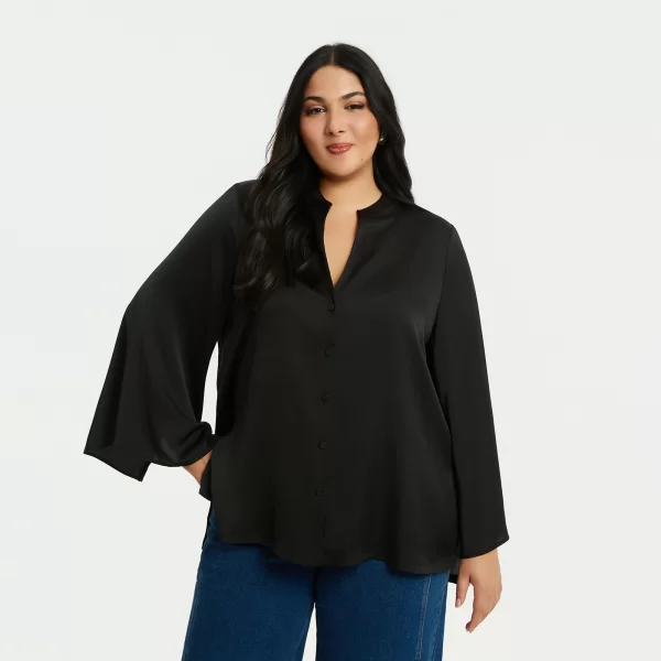 Σατέν πουκάμισο V με κουμπιά