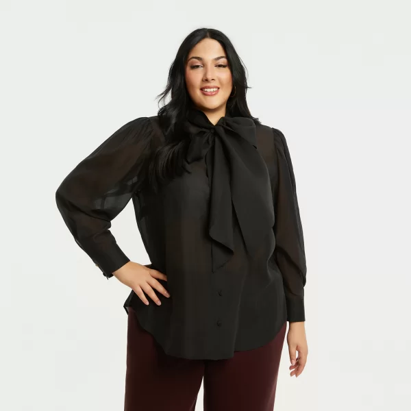 Πουκάμισο με δέσιμο στον λαιμό και μακριά μανίκια