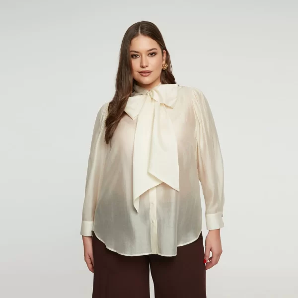 Πουκάμισο με δέσιμο στον λαιμό και μακριά μανίκια