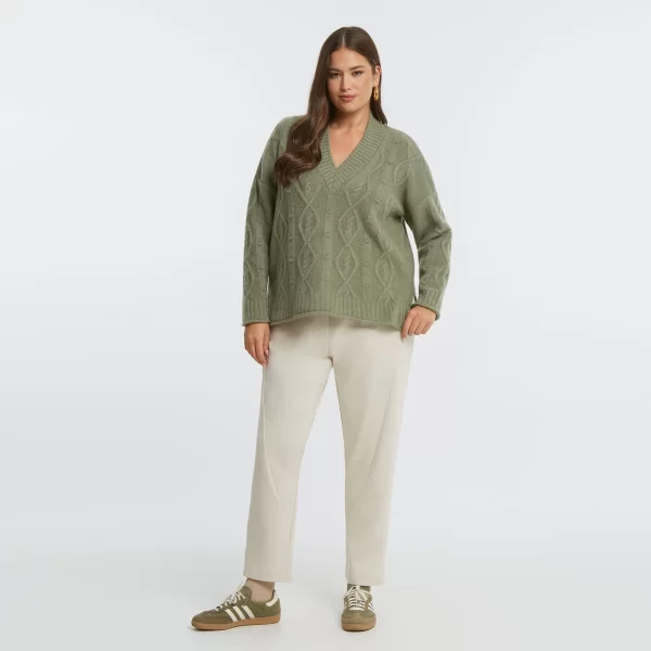 Πλεκτή μπλούζα με V με μοτίβο κοτσίδα