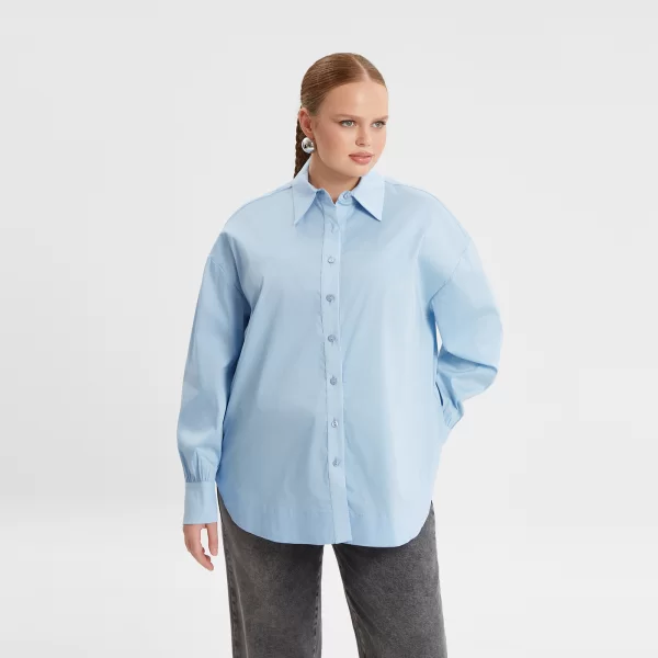 Πουκάμισο ποπλίνα με στρογγυλό τελείωμα