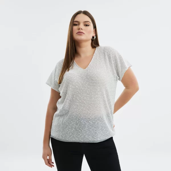 MAT FASHION Πλεκτή μπλούζα V μελανζέ