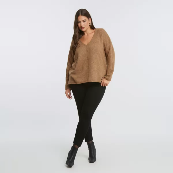 Πλεκτή μπλούζα με V-λαιμόκοψη και χαλαρή γραμμή