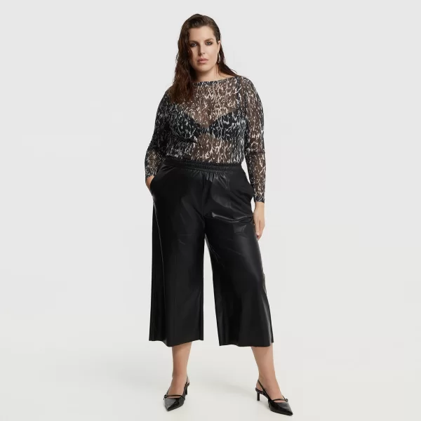 Leather-look cropped παντελόνα