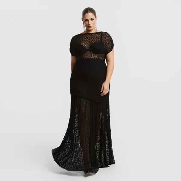 MAT FASHION Maxi φόρεμα δαντέλα με σούρες στη μέση