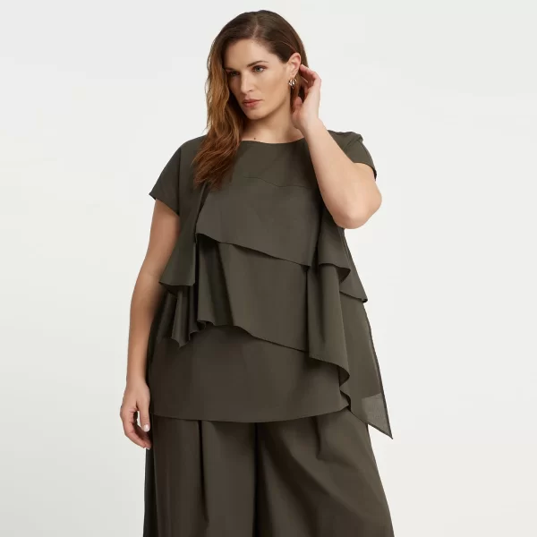 Βαμβακερή μπλούζα με ασύμμετρα layered βολάν