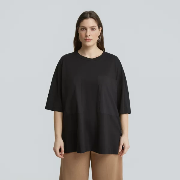 Μπλούζα t-shirt βαμβακερή με τσέπες από ποπλίνα