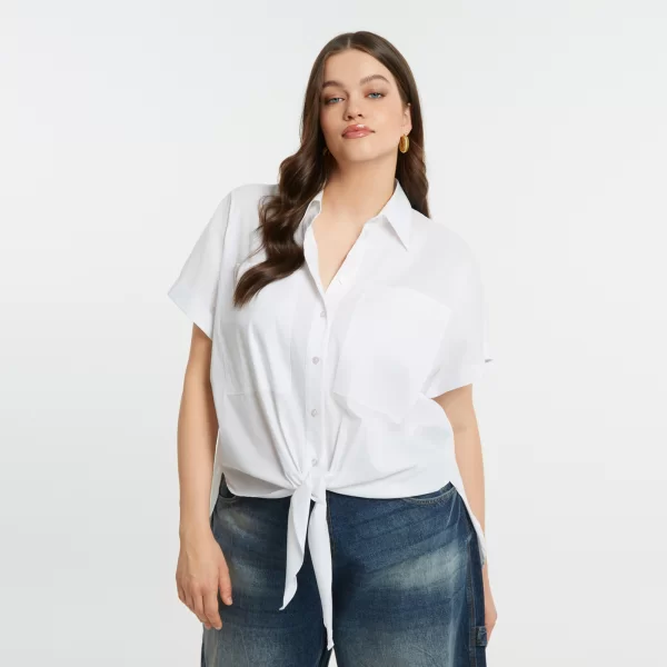 Πουκάμισο από ποπλίνα με δέσιμο μπροστά