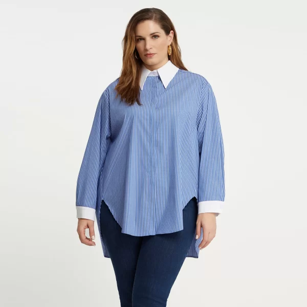 Ριγέ βαμβακερό πουκάμισο με αντίθεση στον γιακά