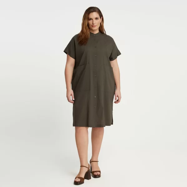 Βαμβακερό σεμιζιέ φόρεμα με μάο γιακά