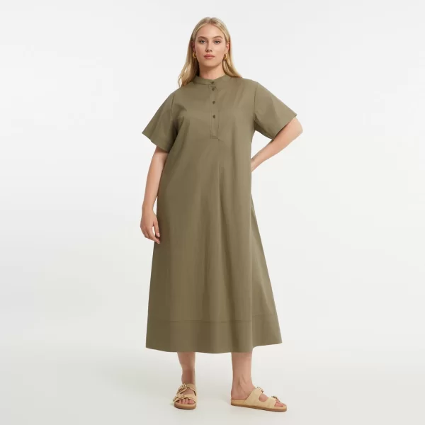 Βαμβακερό σεμιζιέ φόρεμα με μάο γιακά