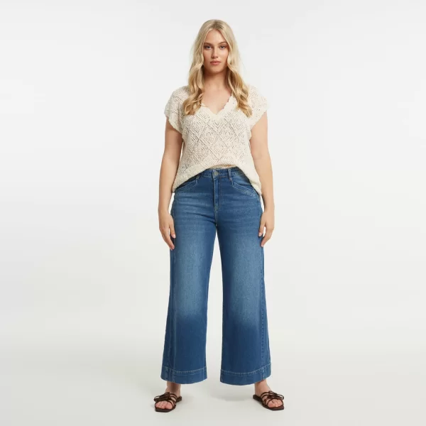 Τζιν wide-leg μπλε με ξεβάμματα