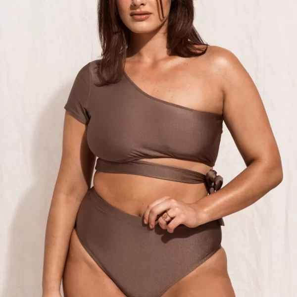 GIGI-Μαγιό Σετ Μπικίνι με Δέσιμο Plus Size - Καφέ