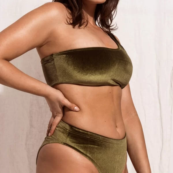 GIGI-Μαγιό Σετ Μπικίνι Velvet με Έναν Ώμο - Χακί