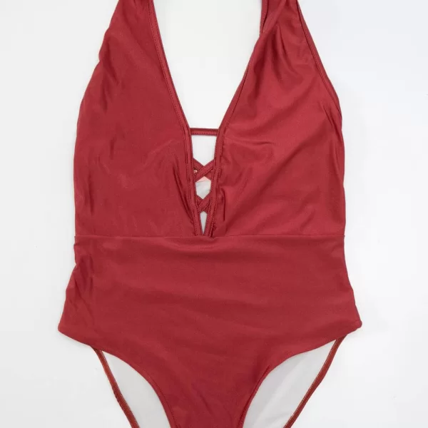 GIGI-Μαγιό Ολόσωμο Plus Size με Δέσιμο στο Λαιμό - Κεραμιδί