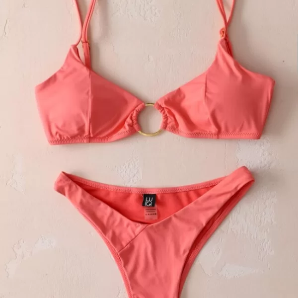 Μαγιό Μπικίνι Ψηλόμεσο με Κρίκο - Ροζ