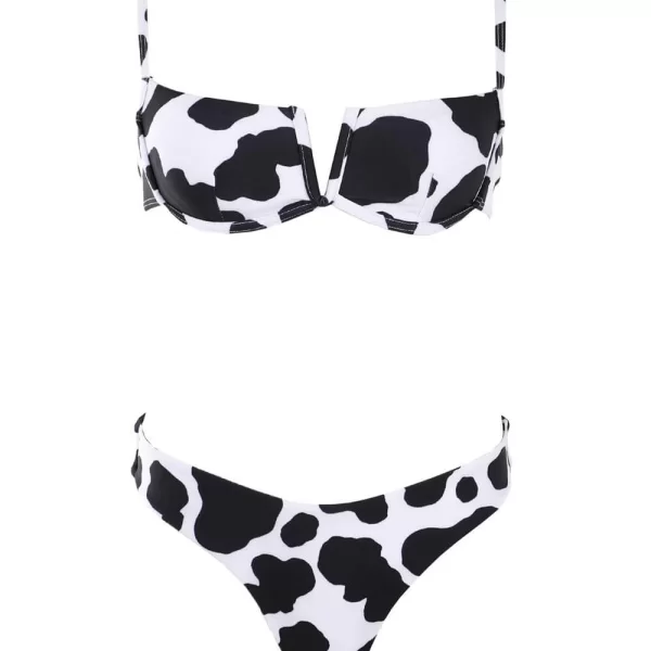GIGI-Μαγιό Σετ Μπικίνι με Print και Άνοιγμα V - Άσπρο+Μαύρο