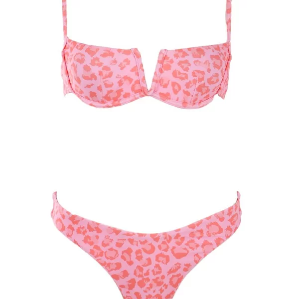 GIGI-Μαγιό Σετ Μπικίνι με Print και Άνοιγμα V - Ροζ