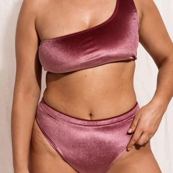 GIGI-Μαγιό Σετ Μπικίνι Velvet με Έναν Ώμο - Ροζ