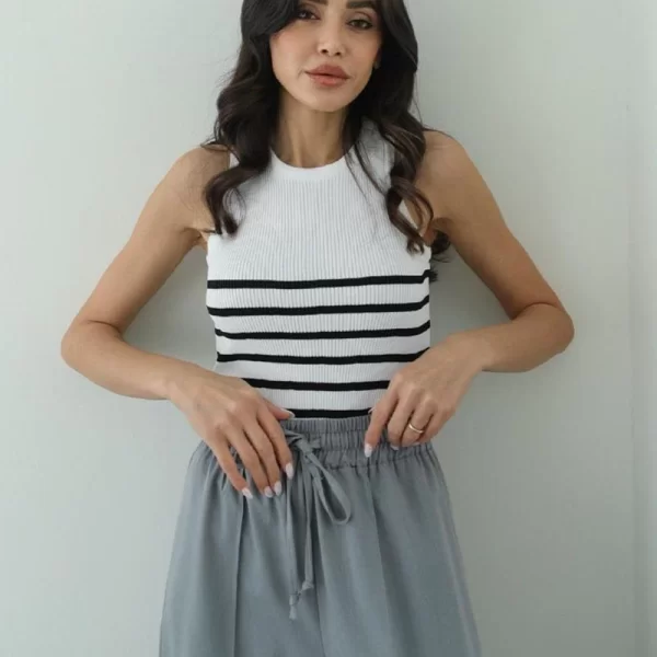 SOU LARA γυναικεία αμάνικη μπλούζα άσπρο με σκούρο μπλε ριγες