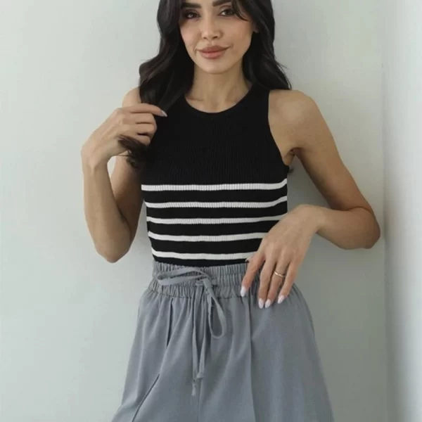 LARA γυναικεία αμάνικη μπλούζα μαύρο με άσπρες ριγες