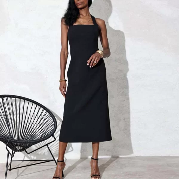 Eliza μιντι γυναικείο φόρεμα μαύρο