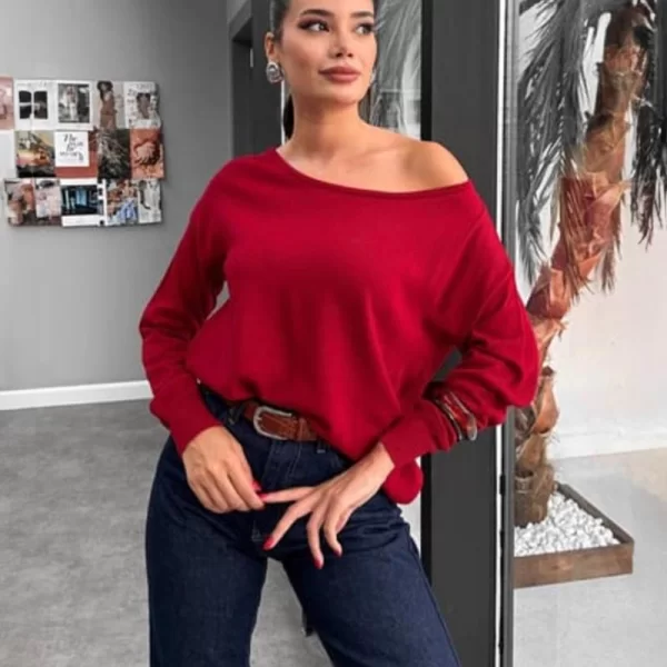 SOU Zoha γυναίκεια πλεκτή μπλούζα κόκκινo