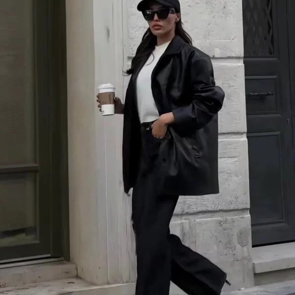 KALLY γυναίκεια δερμάτινη τζακετ με κουμπιά