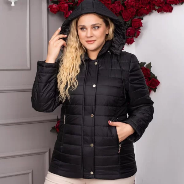 SOU LIANA γυναικείο καπιτονέ μπουφάν με κουκούλα (BIGSIZE)