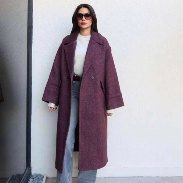 Berra γυναικείο παλτό ψαροκόκαλο μοβ