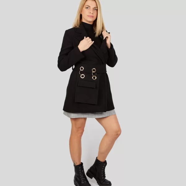 Μεσάτο γυναικείο παλτό με τσαντάκι στη ζώνη
