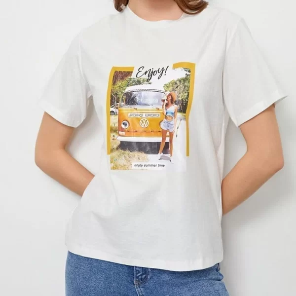 Γυναικείο t-shirt με σχέδιο Enjoy-λευκό