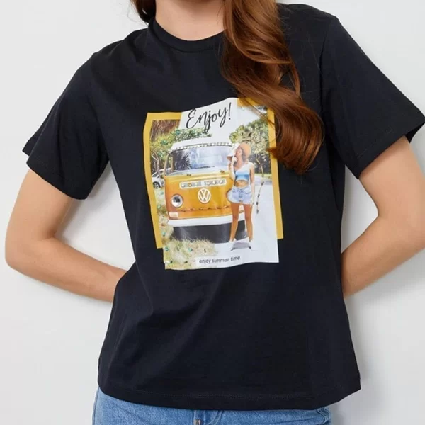 Γυναικείο t-shirt με σχέδιο Enjoy-μαύρο
