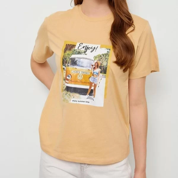 Γυναικείο t-shirt με σχέδιο Enjoy-μπεζ