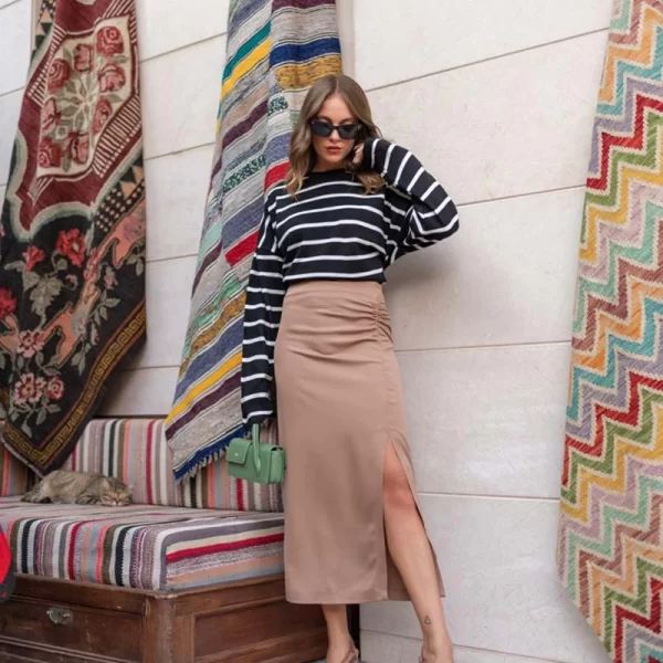 Olia γυναικεία σατέν φούστα με σούρες