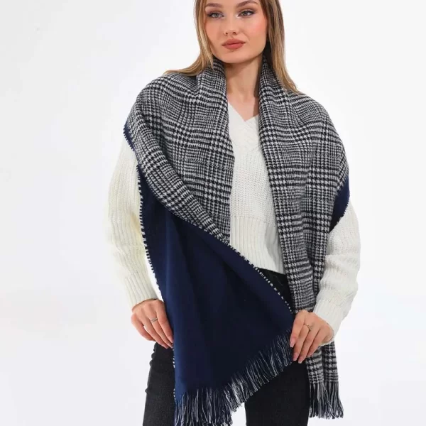 Γυναικείο κασκόλ διπλής όψης- μπλε σκούρο