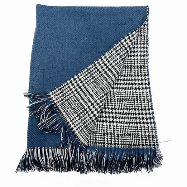 SOU Γυναικείο κασκόλ διπλής όψης μπλε σκούρο απαλό