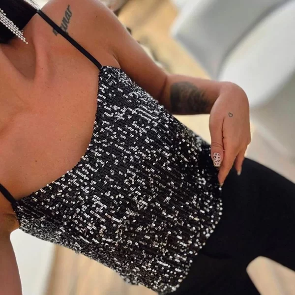 Isis γυναικείο αμάνικο crop top με παγιέτες
