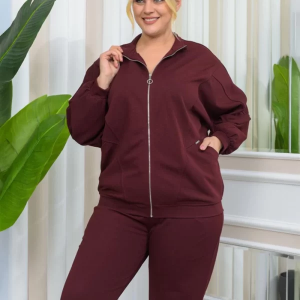 SOU SINDY γυναικεία φούτερ ζακέτα με φερμουάρ μπορντό (BIGSIZE)