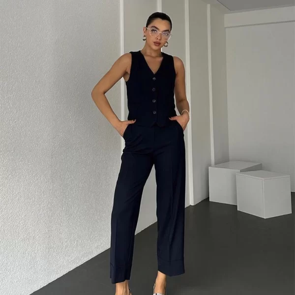 Katherine γυναικείο κουστούμι με γιλέκο -μαύρο