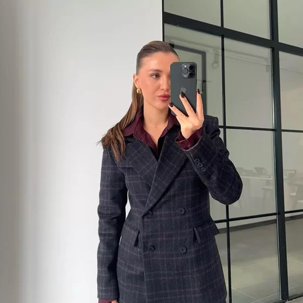 TOUNI γυναικείο σταυρωτό σακάκι καρό