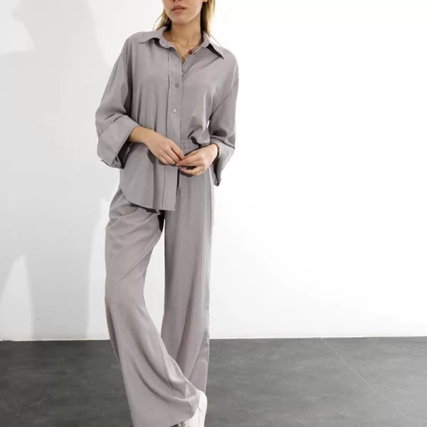 SELENA γυναικείο σετ πουκαμισά κ παντελονα με λάστιχο (γκρι)